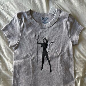 Brandy Melville Gray Graphic Tee with Devil Design
